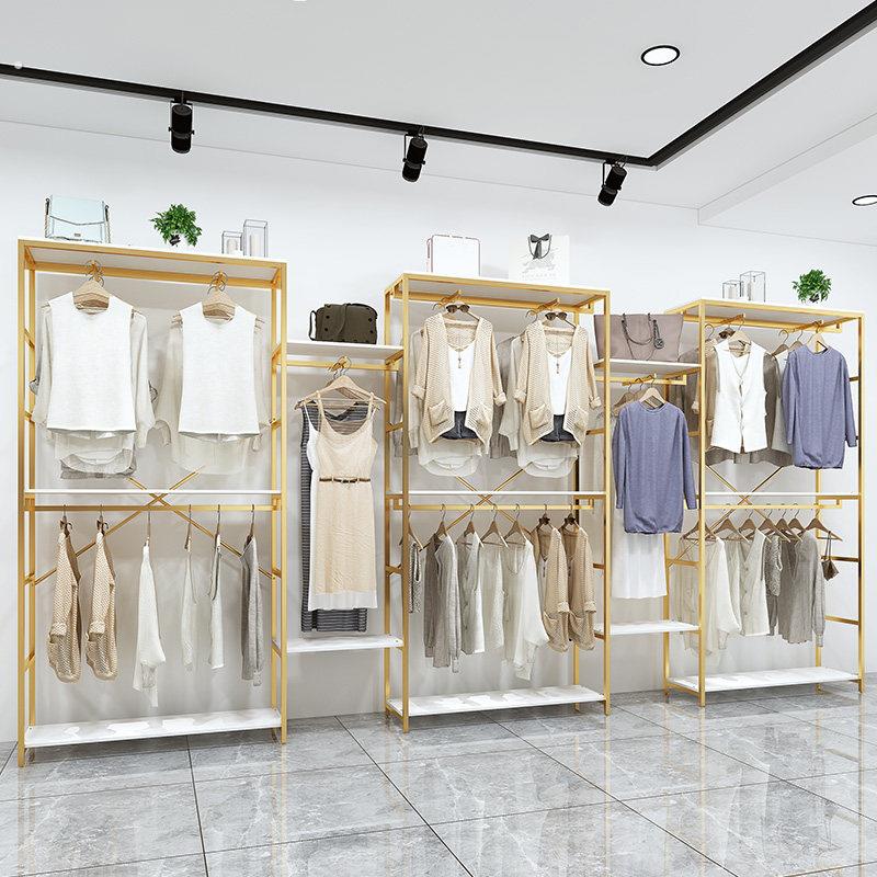 服装店展示架衣服架子铁艺双层货架男女装童装陈列架落地式挂衣架