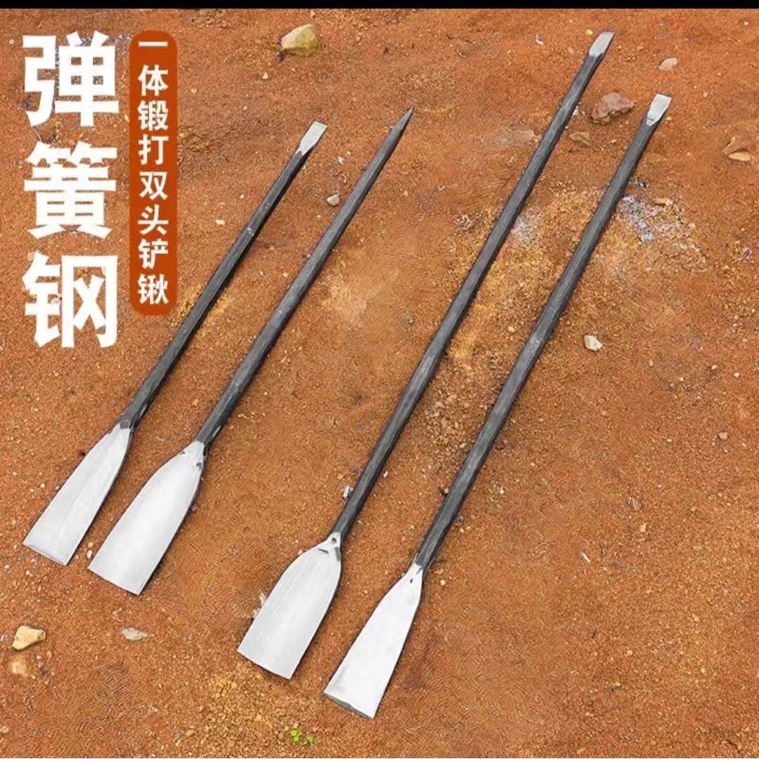 实心锻打弹簧钢一体树铲挖硬土打野移植铁锹户外挖笋洛阳平口铲锹