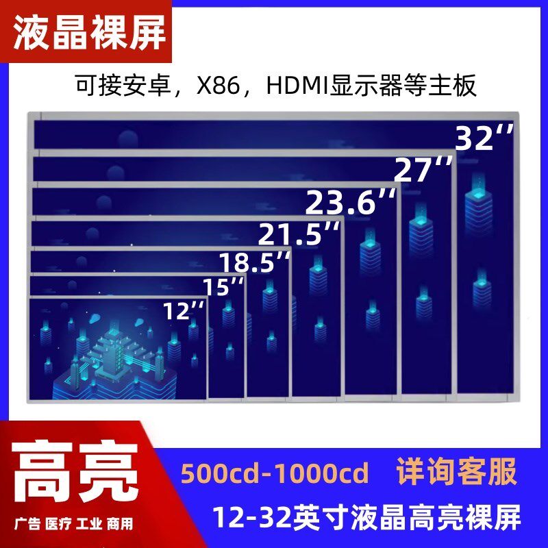 全新高亮12寸15寸19寸22寸24寸27寸32LED液晶显示裸屏幕面板高清