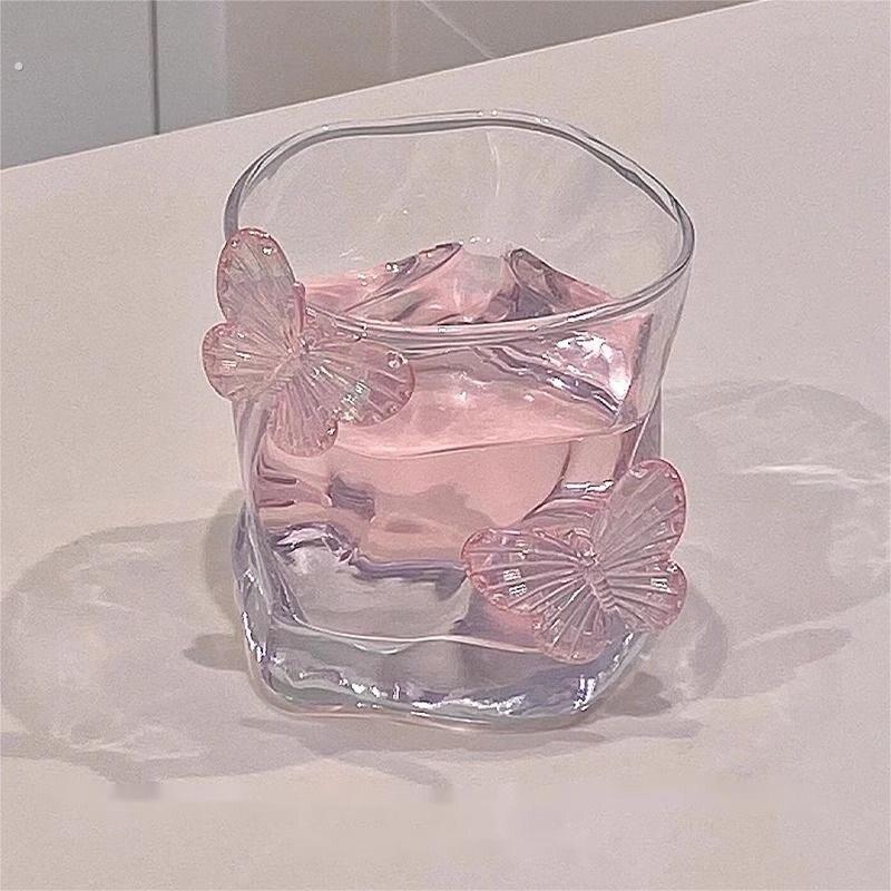 玻璃杯粉色蝴蝶威士忌酒杯啤酒杯高颜值杯子丨密涅瓦
