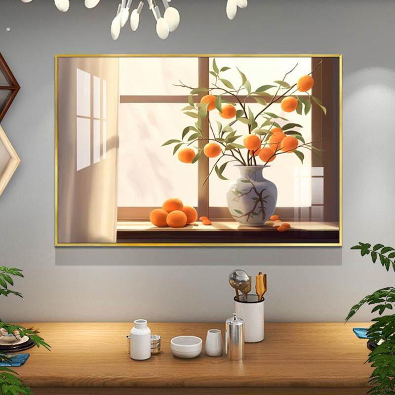 现代简约餐厅装饰画心想事成竖版挂画轻奢高级感饭厅背景墙壁挂画图片