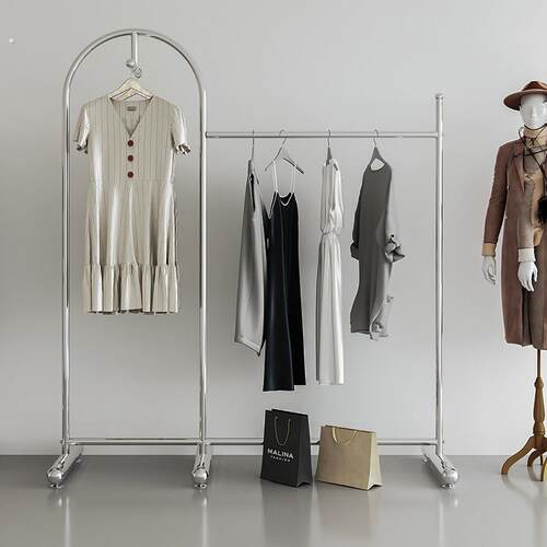服装店展示架高端落地式正侧挂衣架不锈钢拉丝晾衣架直播中岛货架