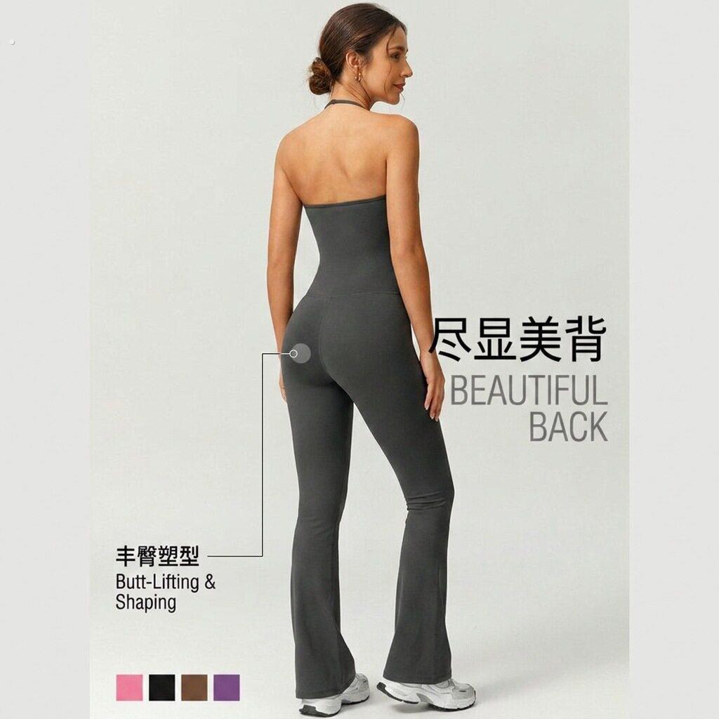 【新款】跨境欧美吊带长裤瑜伽连体服两穿收腰提臀运动健身紧身服