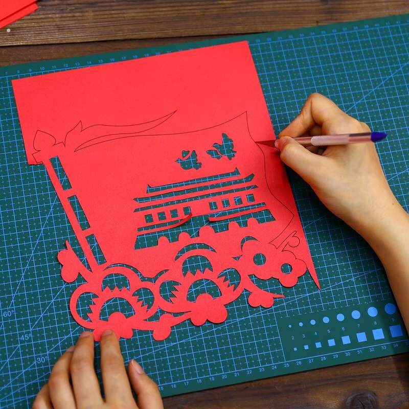 新款爱国主题剪纸手工国庆红色文化艺术作品半成品中国风底稿图案