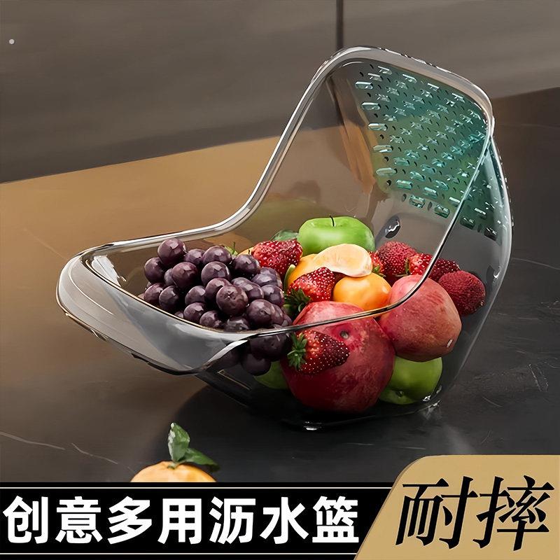 透明多功能淘米沥水篮家用蔬果清洗滤水篮轻奢风客厅大容量果篮