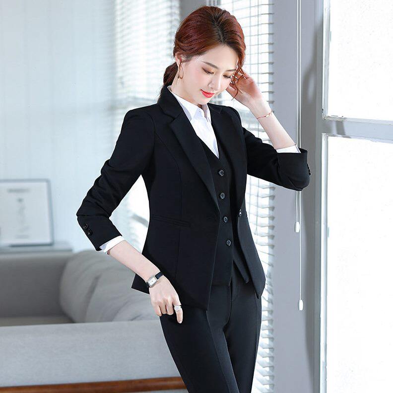 甄选正装女职业套装商务服气质大学生春秋黑色西装西服外套女大码