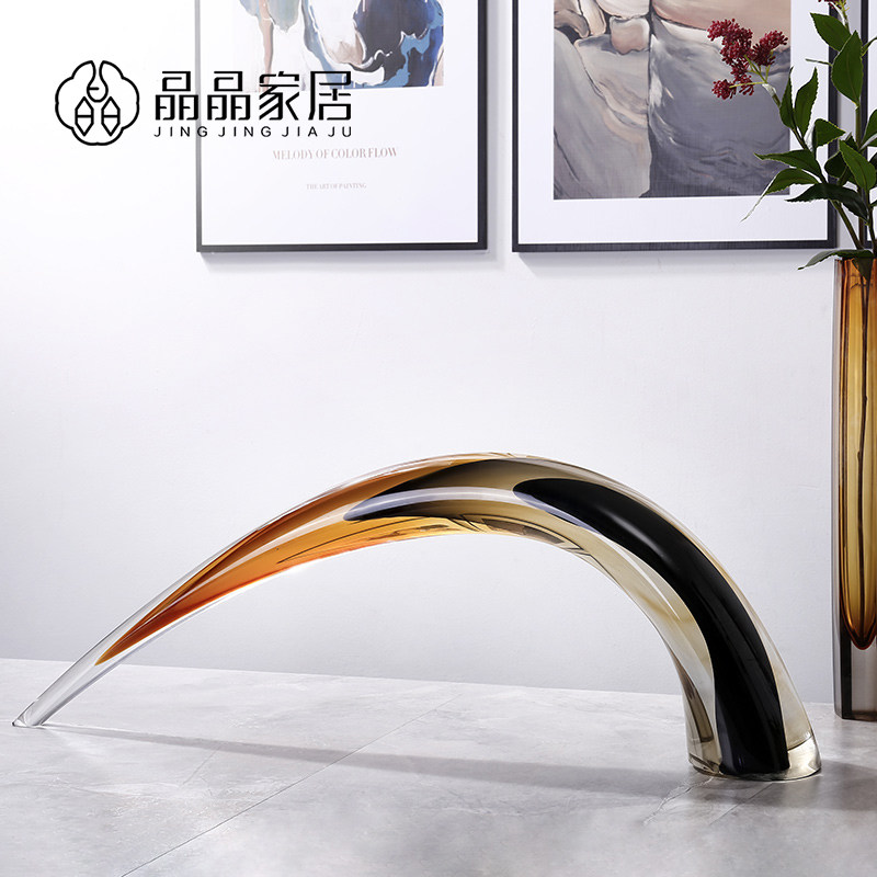 创意个性牛角造型玄关书房桌面玻璃摆件酒店别墅家居软装饰工艺品