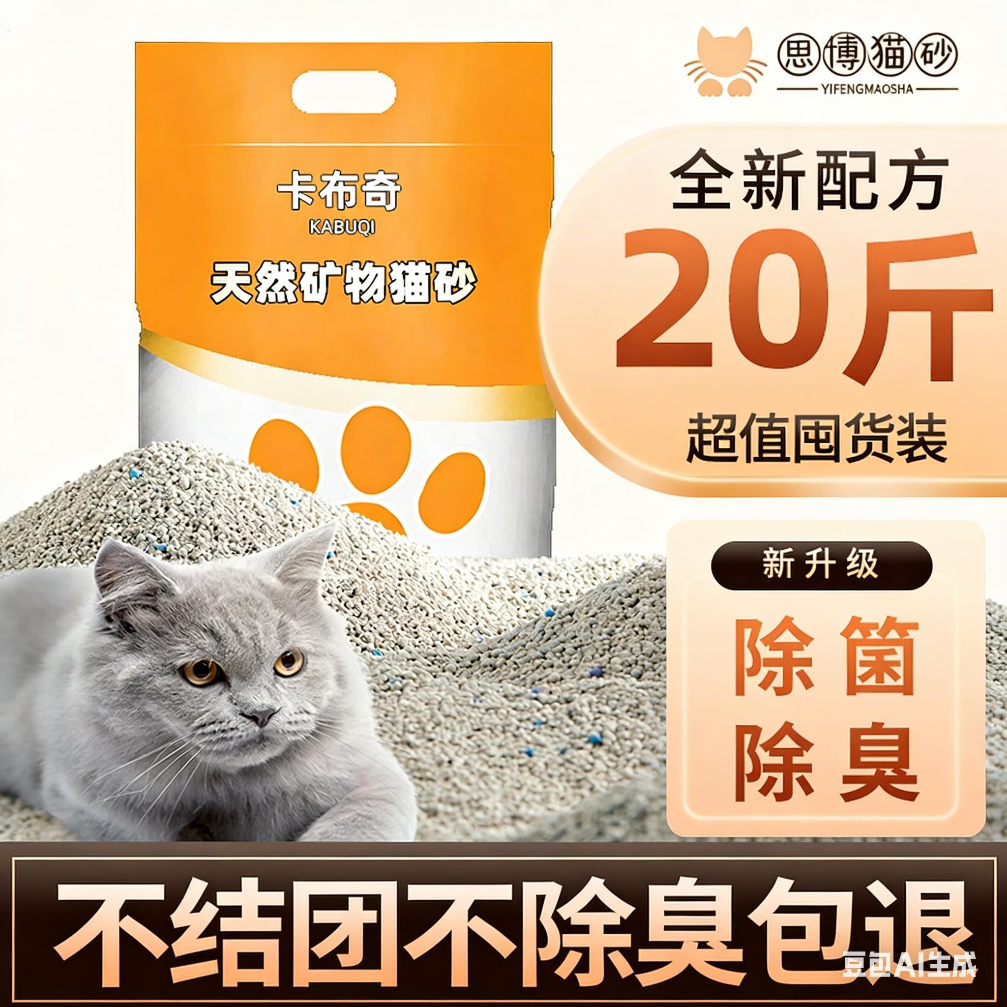 南沙猫砂膨润土除异味小颗粒混合除低尘快速结团猫砂100斤