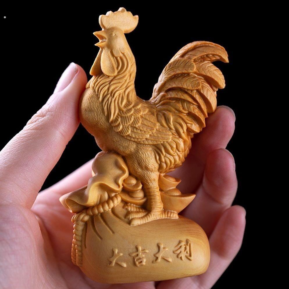 崖柏木雕大吉大利生肖鸡手把件动物汽车摆件家居室内装饰大鸡大利