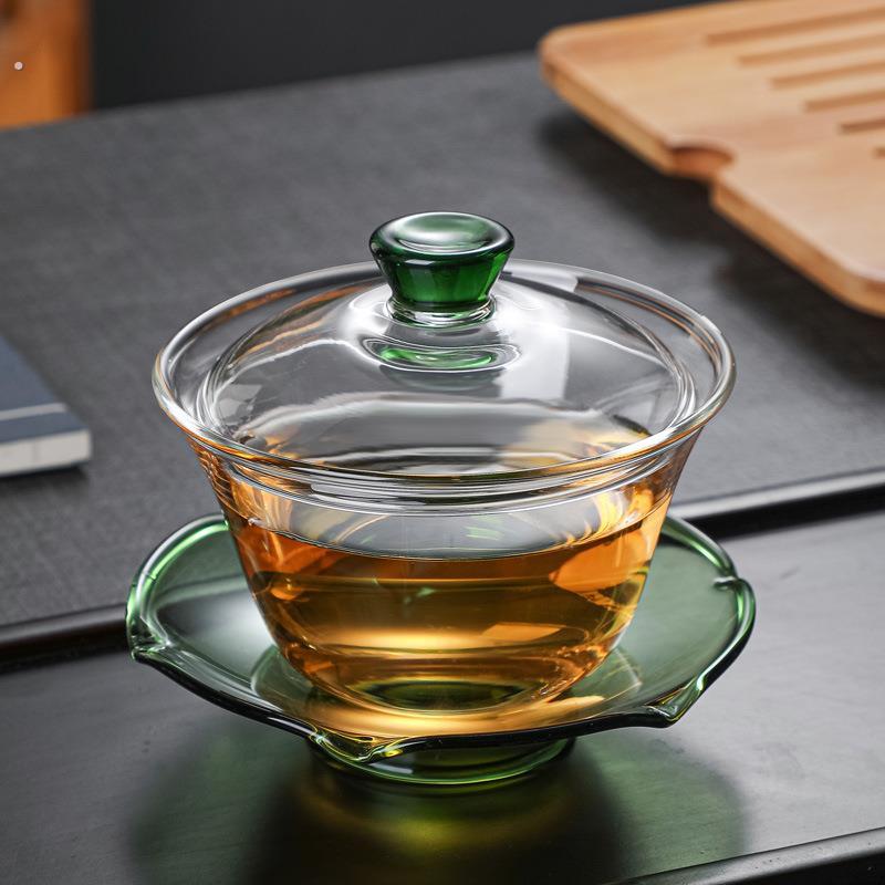 玻璃盖碗茶杯功夫茶具套装加厚透明泡茶壶手工大号敬茶三才碗家用