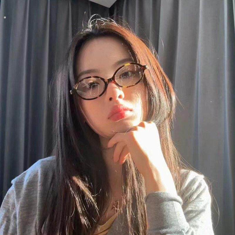 张元英同款眼镜书呆子近视椭圆小脸专用复古韩系豹纹素颜平光镜女