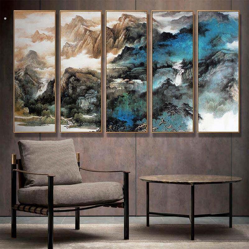 竖版玄关装饰画新中式山水风景画现代装饰画