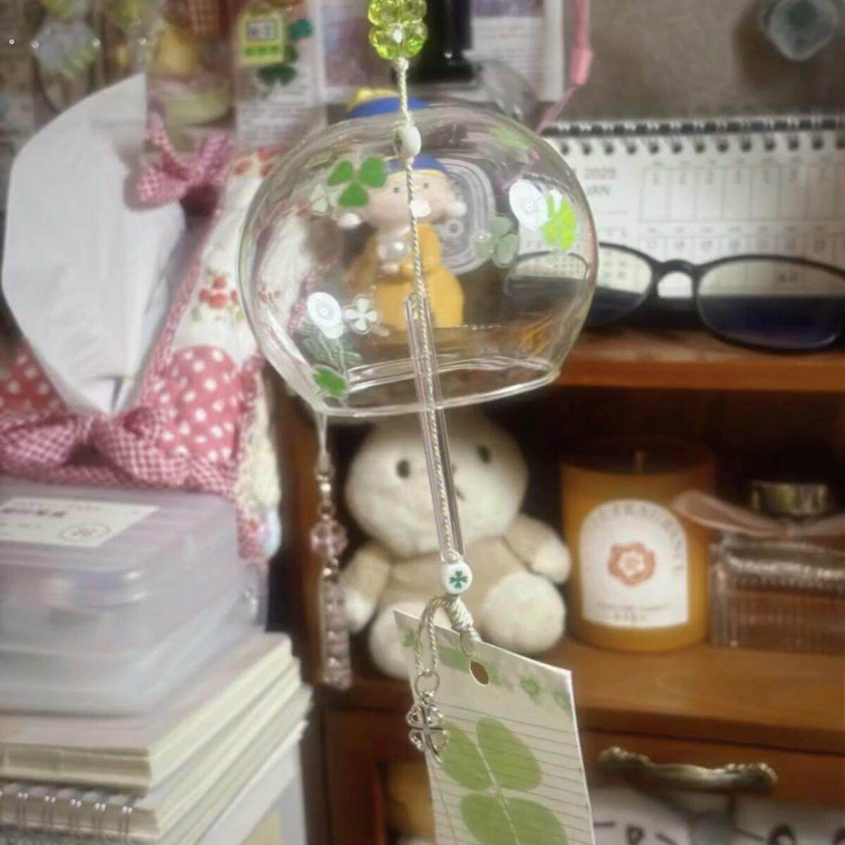 新款手工玻璃四叶草风铃成品创意卧室挂件夏日和风门饰送女友礼物