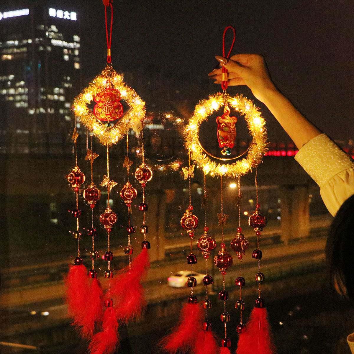 2026马年新年发光铃铛挂件春节室内玄关客厅布置装窗户风铃饰灯