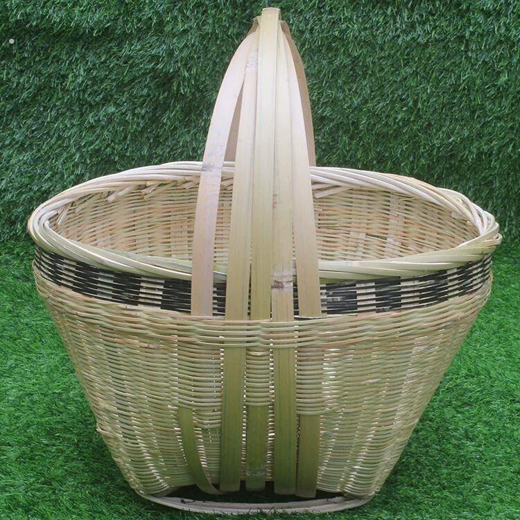竹子编织竹制品大全竹箩筐竹编老式手工艺品手提圆篮摘菜篮鸡蛋篮