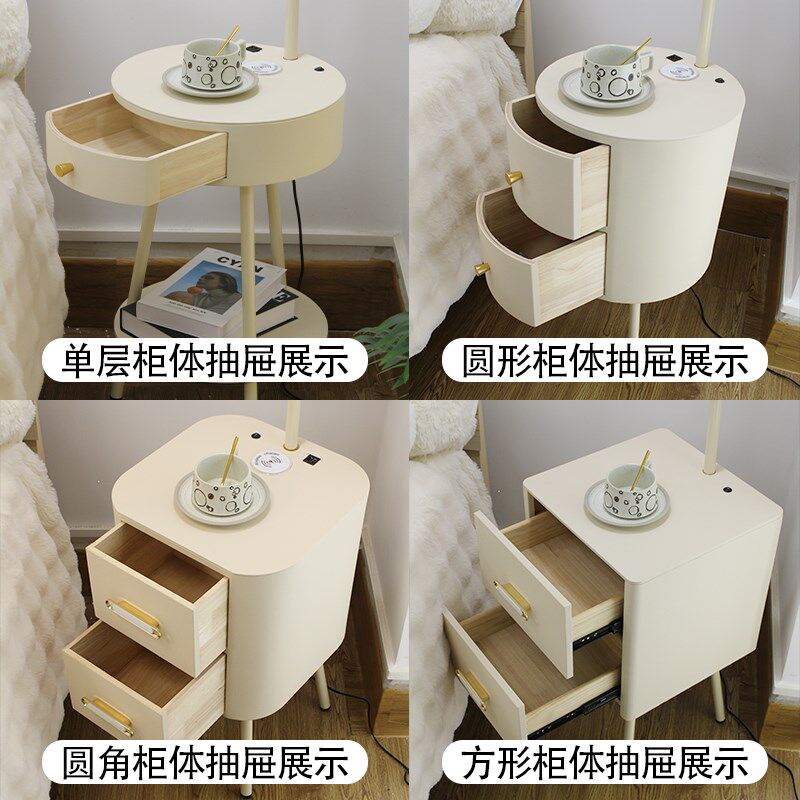 奶油风法式落地灯卧室客厅沙发旁边几台灯装饰置物床头柜台灯一体