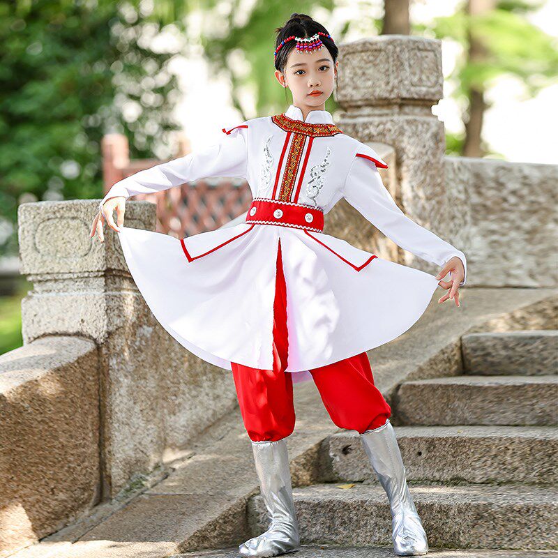 儿童蒙古族白马舞草原筷子舞演出少数民族表演服男女童蒙族袍服装