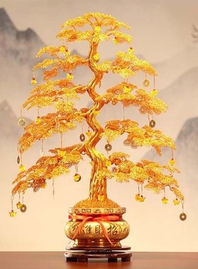 中式发财树招财树铜丝铝线编制纯手工婚庆新宅乔迁玄关摇钱树摆件