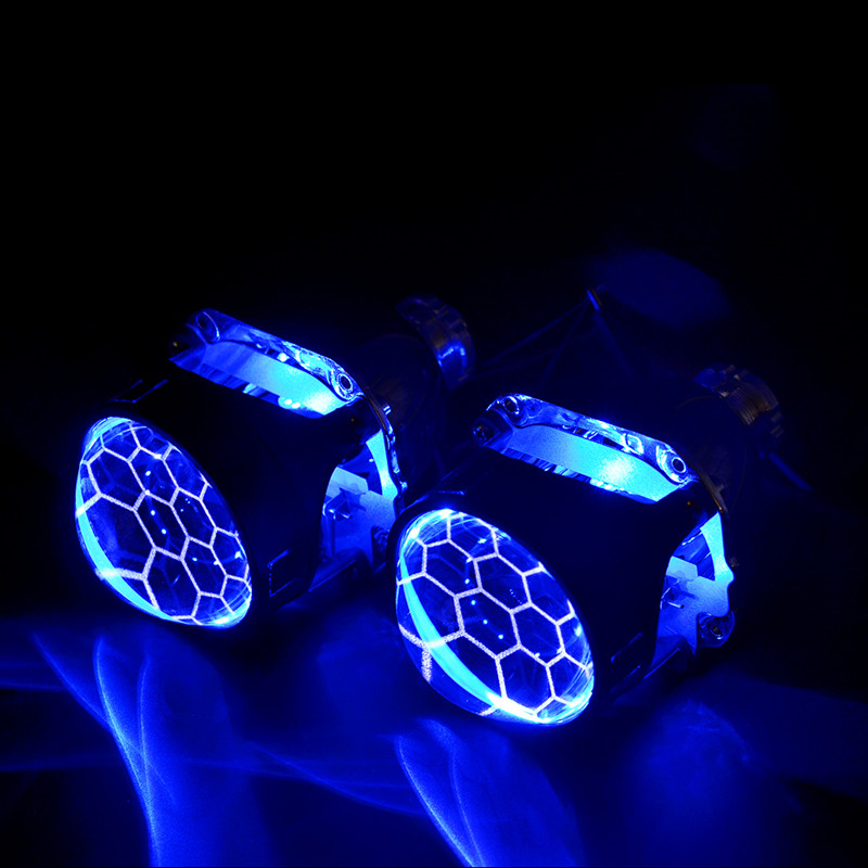 汽车led大灯改装一体化3寸海拉5蜂窝透镜远近光七彩恶魔眼手机APP