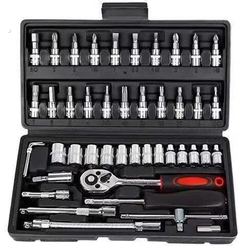 46件套装工具1/4工具套装小棘轮工具套筒扳手修车工具
