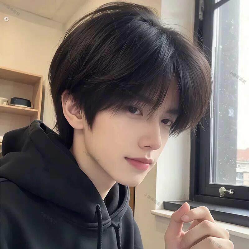 少年感假发男全头套韩系微分碎盖短发自然蓬松男生日常真假发套