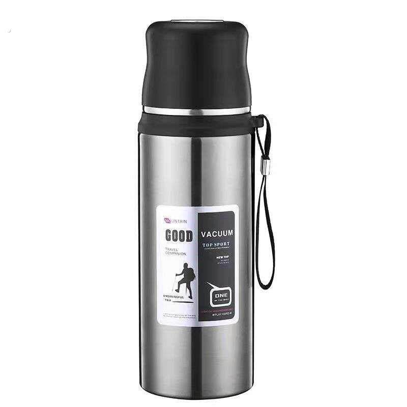 新款不锈钢登山壶按压出水一杯双盖车载运动水杯户外保温水壶