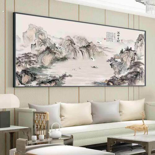 聚宝盆山水画中式国画办公室风景挂画客厅装饰字画沙发背景墙壁画