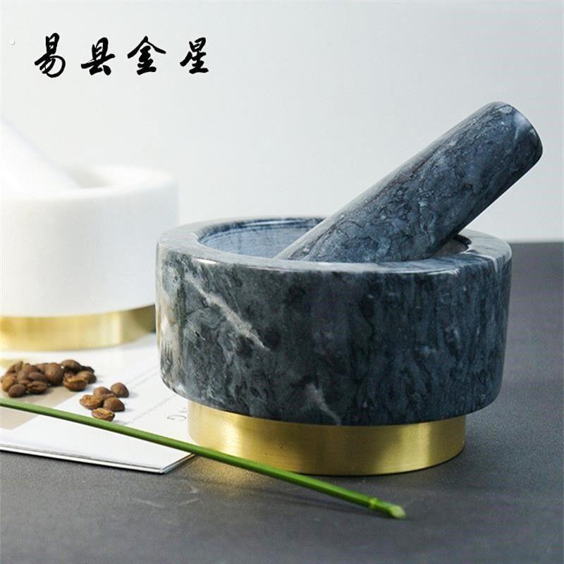 铜底大理石捣蒜罐器咖啡豆研磨器石臼家用厨房蒜泥器源头厂家