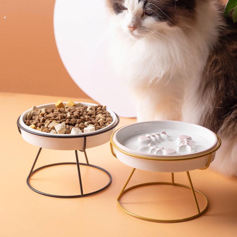 猫碗陶瓷慢食盘碗缓食防噎碗粮碗高脚保护脊椎防黑下巴狗碗猫咪碗