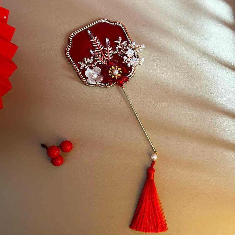 新婚新娘团扇女双面结婚用的扇子工艺高级手工汉服拍照圆形接亲秀