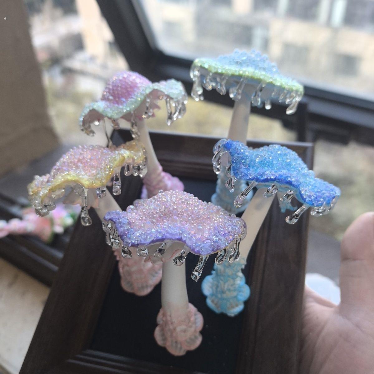 树脂手工艺蘑菇磁铁/现代简约风格/几何图案冰箱贴/手作艺术装饰
