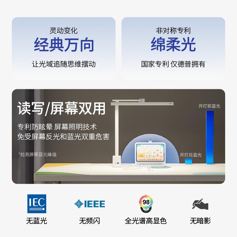 德普光学护眼小台灯屏幕学习专用全光谱儿童书桌床头阅读折叠台灯