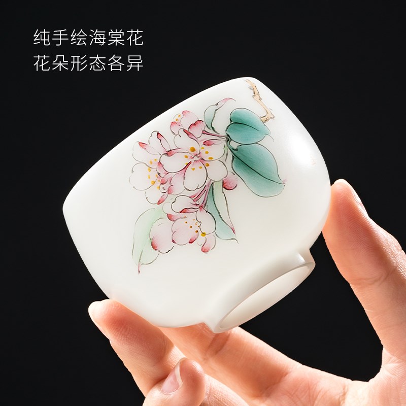 妙莲天香手绘海棠花主人杯单杯高档冰种玉瓷个人专用陶瓷茶杯送礼