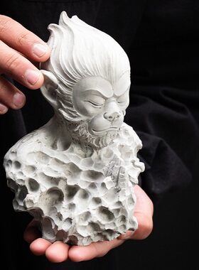 创意水泥佛像佛头孙悟空人物摆件流水盆景摆设鱼缸造景沉水装饰品