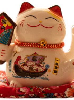 自动摇手招财猫小摆件前台收银台居家桌面发财猫陶瓷新店开业贺礼