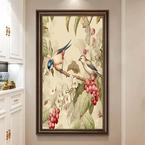 美式玄关装饰画入户走廊过道挂画欧式复古花鸟楼梯壁画客厅背景画