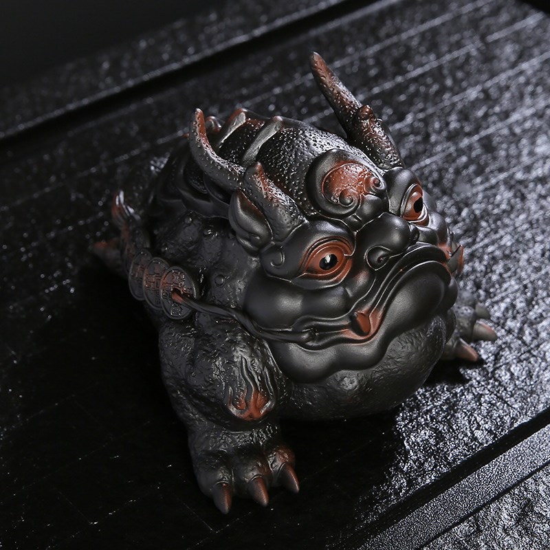 紫砂金蟾茶宠招财霸王龙蟾精品摆件茶具茶桌茶盘装饰茶玩紫陶蟾蜍