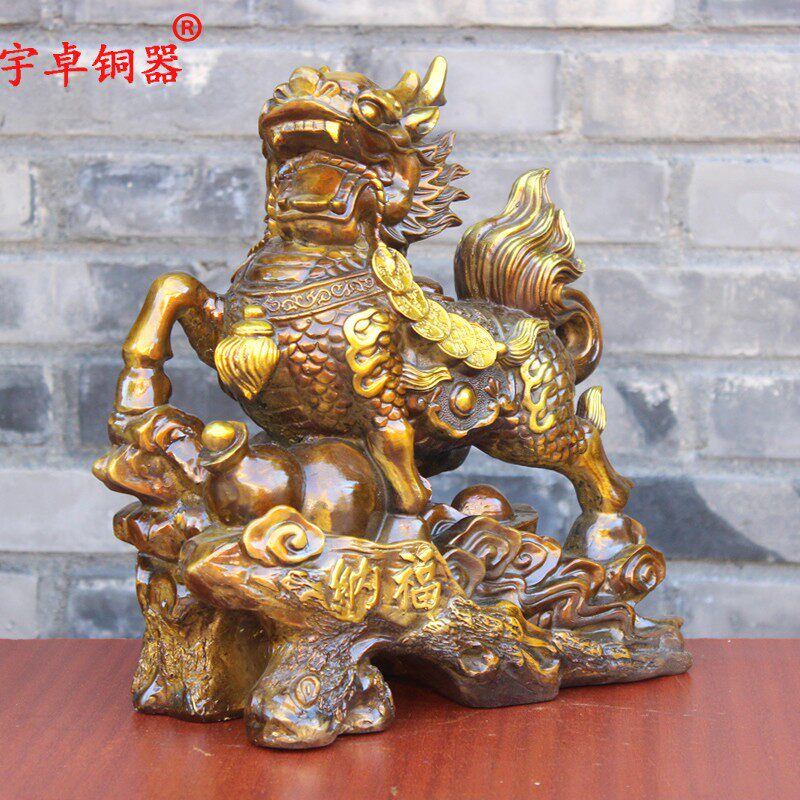 宇卓铜器财富麒麟铜麒麟 纯铜麒麟黄铜麒麟家居工艺品摆件