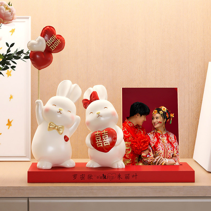 结婚礼物送新人实用客厅卧室婚房装饰品创意订婚新婚情侣兔子摆件