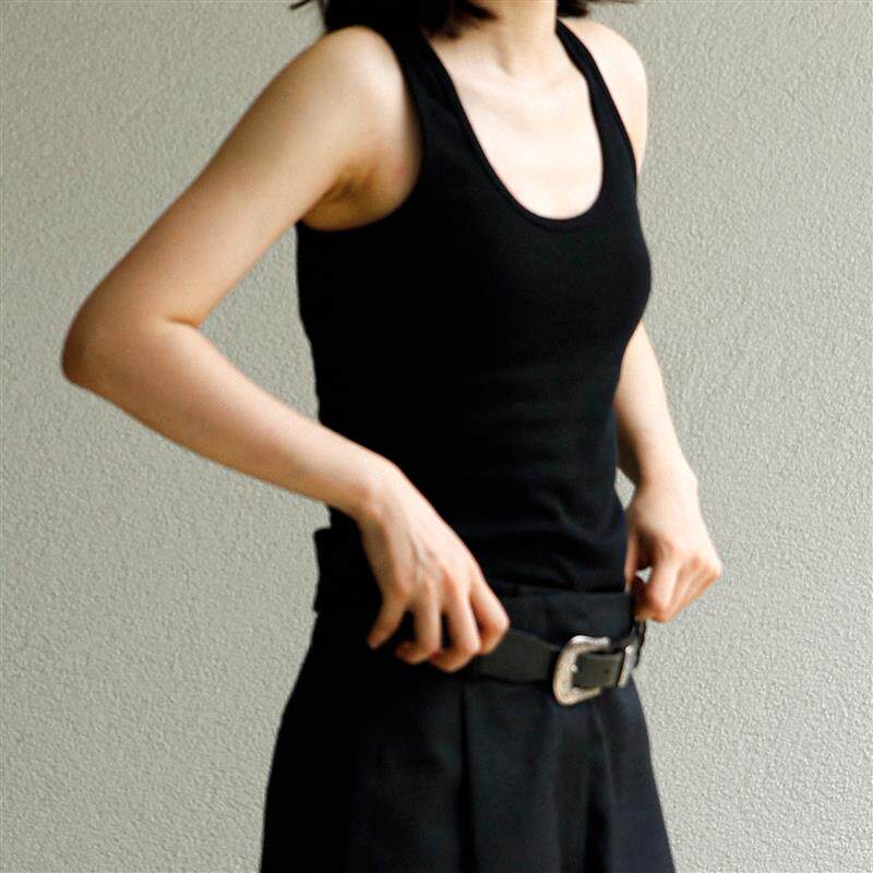 seedd 深领口圆领背心 黑色 夏日清凉针织背心 女生 显瘦修身