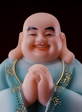 汉白玉弥勒佛彩绘恭喜发财笑佛站立大号玄关客厅招财迎客佛像摆件