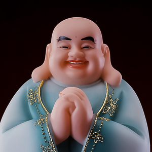 汉白玉弥勒佛彩绘恭喜发财笑佛站立大号玄关客厅招财迎客佛像摆件