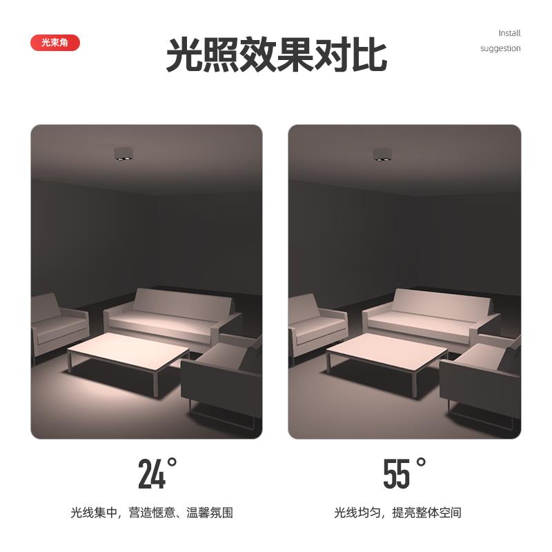 led明装射灯吸顶式斗胆灯客厅无主灯照明长方形双头筒灯盒仔灯