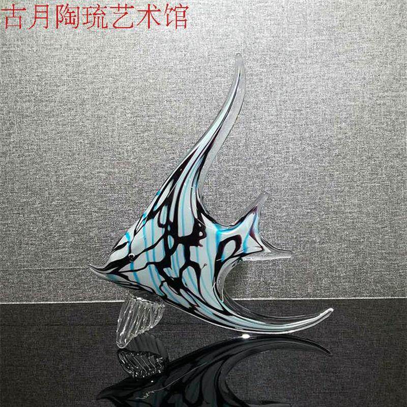 欧式吹制玻璃鱼摆件 琉璃亲嘴鱼装饰 古月琉璃创意家居饰品