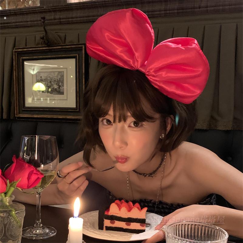 超大芭比红色蝴蝶结发箍女甜美氛围感显脸小头箍拍照生日派对发饰