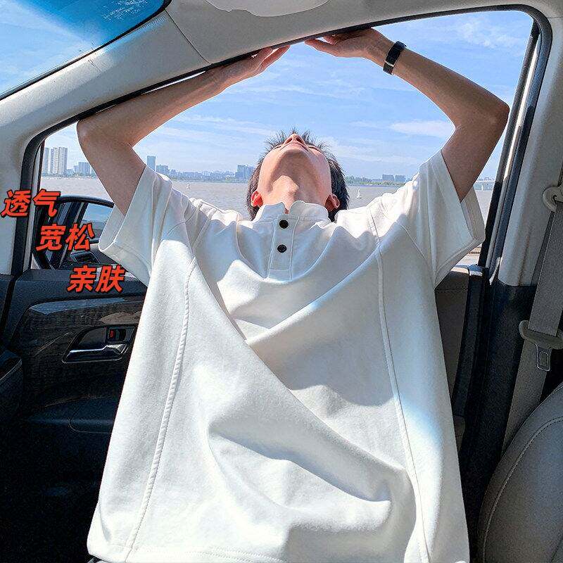 2026亨利领短袖t恤男美式复古解构高级感秋季正肩显瘦半袖polo衫