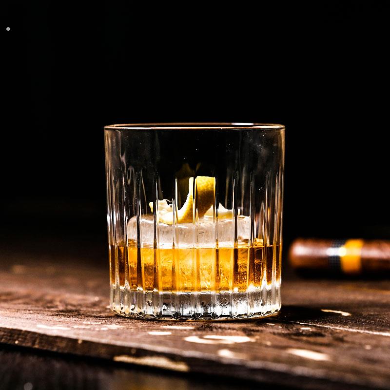 日式条纹威士忌杯 酒吧专用古典鸡尾酒杯 复古烈酒杯玻璃洋酒杯子