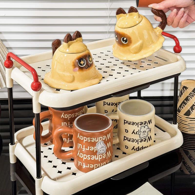 杯子置物架杯架家用桌面高级感水杯茶杯收纳层架简约沥水杯架子