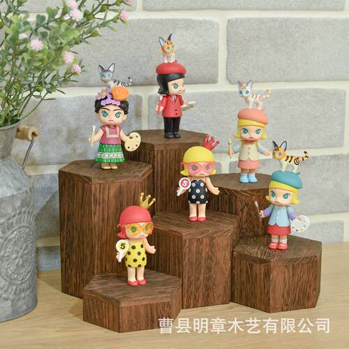 木质六角形置物架存储容器珠配饰展示架木制展示底座