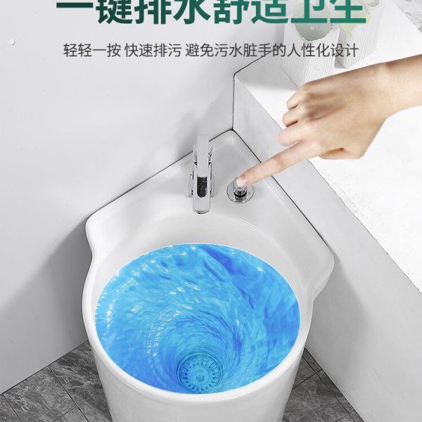 樱藤三角拖把池家用陶瓷拖布池墙角阳台卫生间墩布池落地式拖把槽